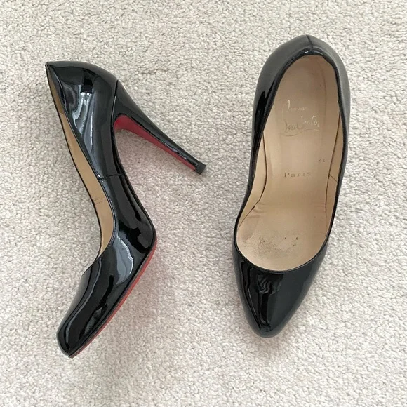 Christian Louboutin Black Patent Leather Pumps Heels - Picture 1 of 6